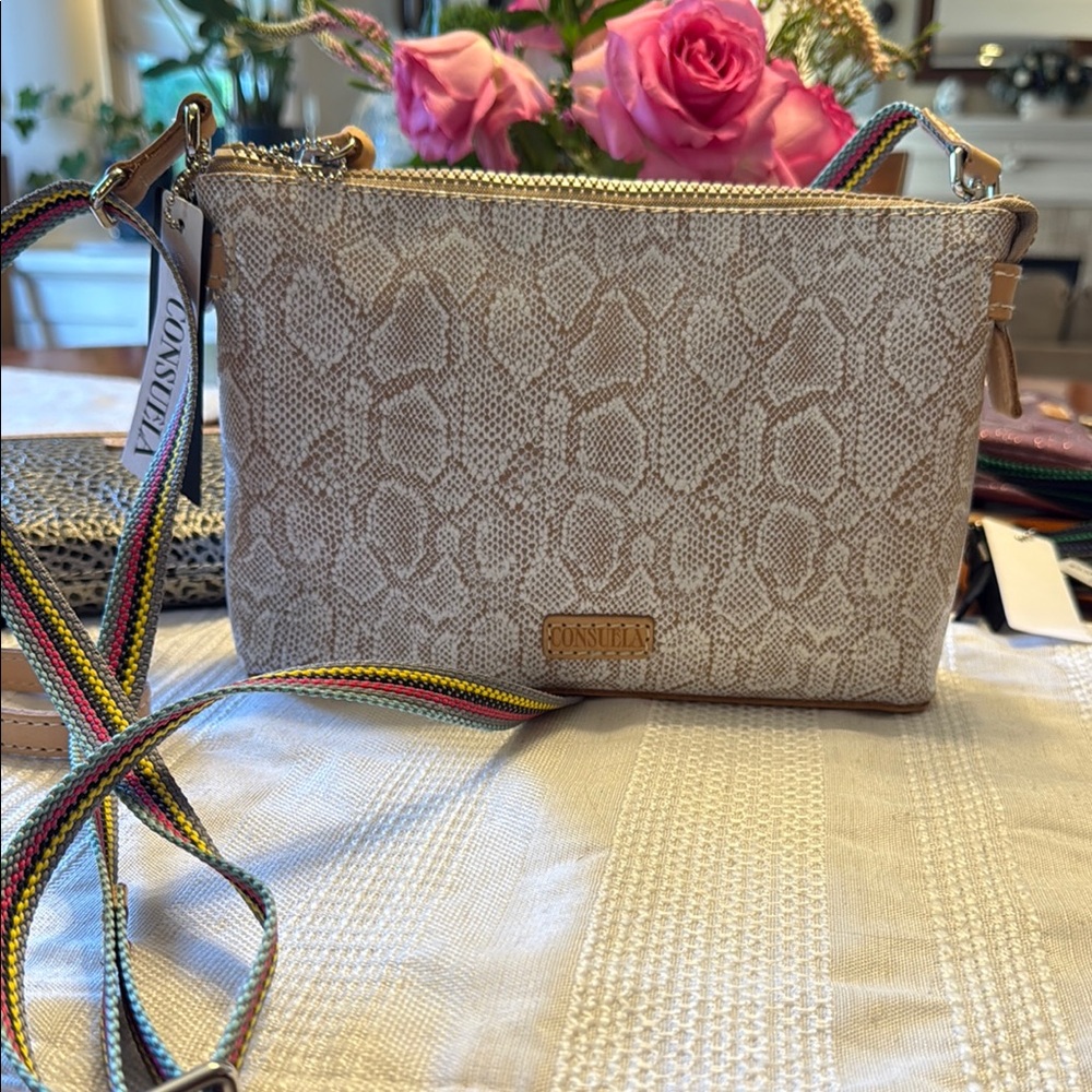 Consuela Tan Snake Print Crossbody Bag